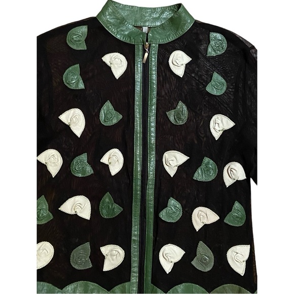 Unique Leather Studio Black Mesh With Leather Flowers Jacket - Picture 2 of 14